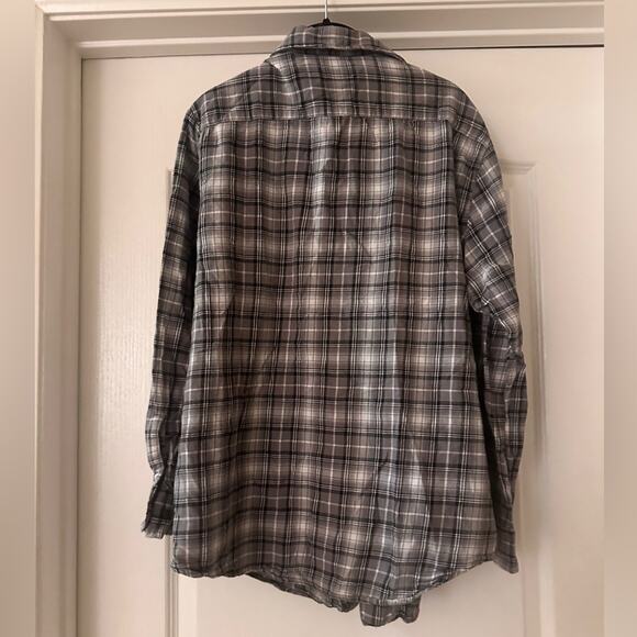 JA John Ashford black and grey plaid button up plaid flannel ssize large - Picture 2 of 4